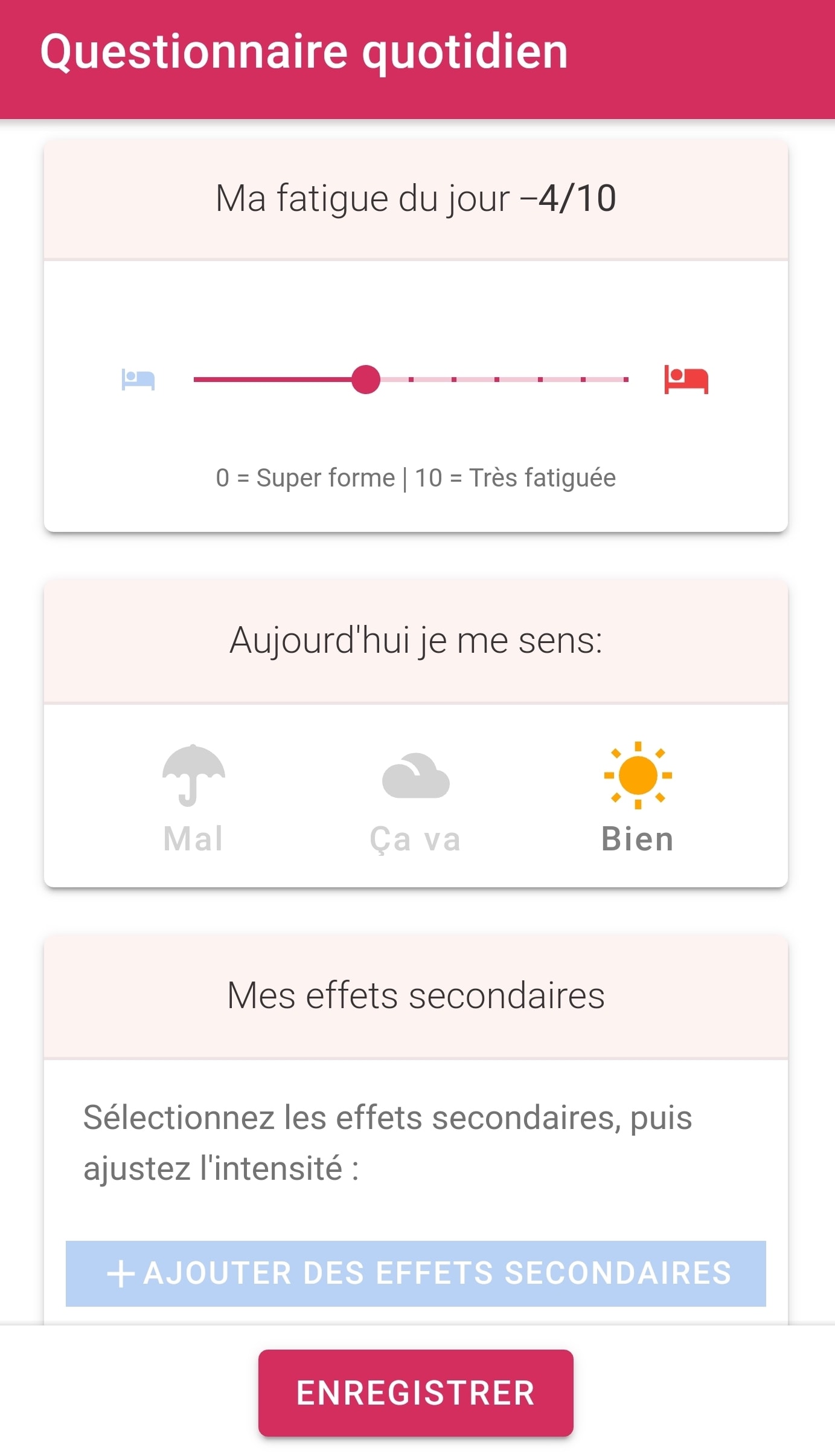 Questionnaire Effets secondaires